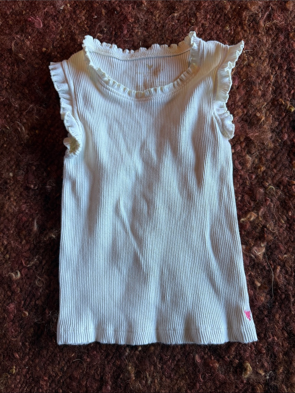 Pink Chicken White Ribbed Ruffle Tank Top